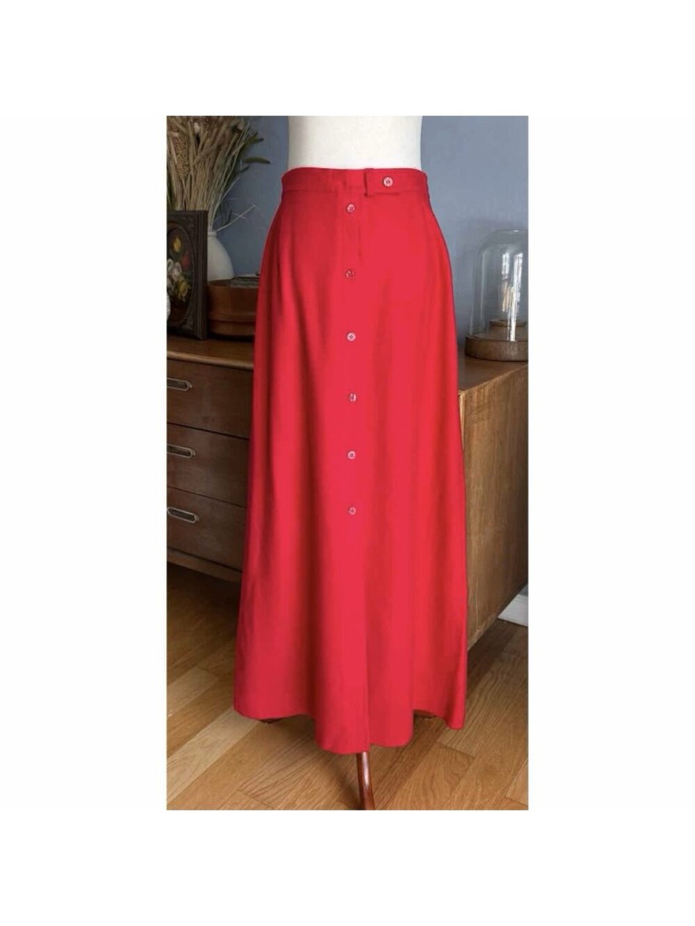 Vintage Pendleton Red Wool Button Front Maxi Skirt - Picture 2 of 9